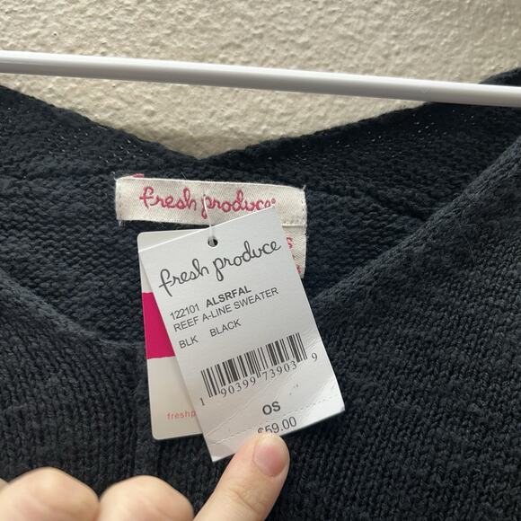 FRESH PRODUCE NWT One Size Sweater Pullover Black Knit Asymmetrical Relaxed - Picture 3 of 6